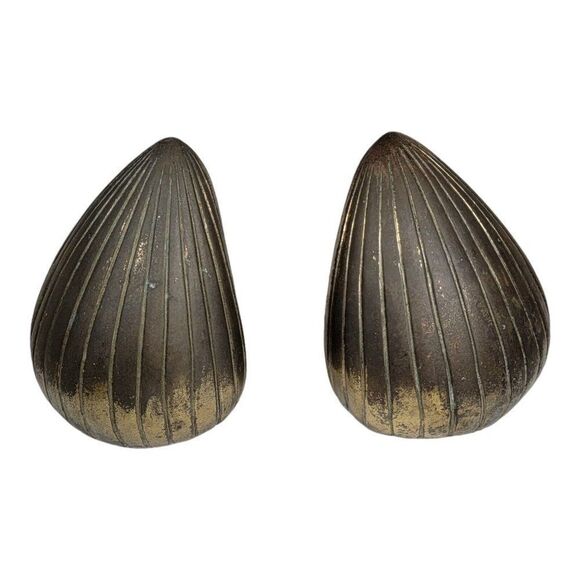 Set Ben Seibel Brass Orb Bookends Pair Of 2 MCM Mid Century Modern Brass Shell - Picture 1 of 8